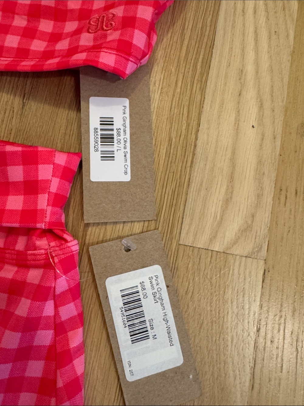 Albion Fit Gingham Square-Neck Crop Top & Ruffle Skirt Set - Pink - Picture 2 of 4